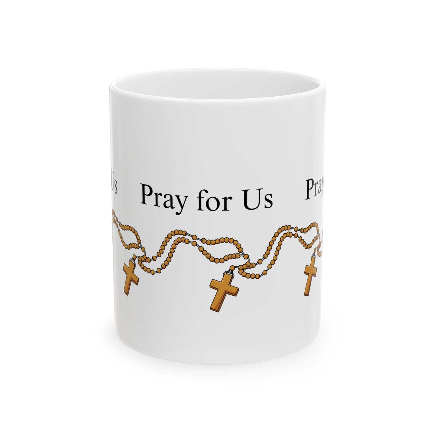 11 oz "Pray for Us" with Rosary wrapping around Coffee Mug, Unique Gift for Women & Men of Faith