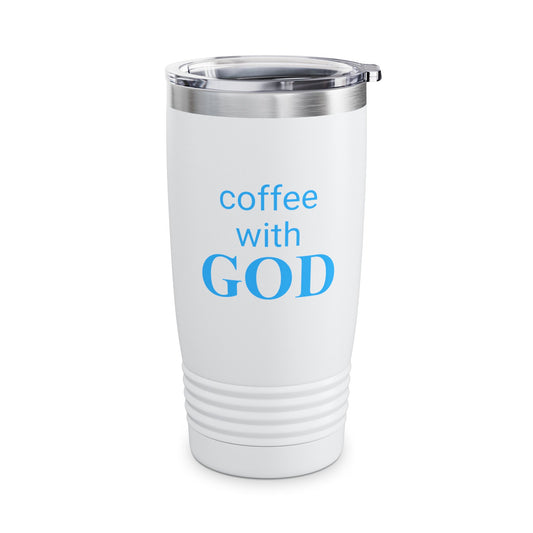 Christian Inspirational Stainless Steel White 20oz Tumbler, "coffee with God" Inscription, Religious Gift