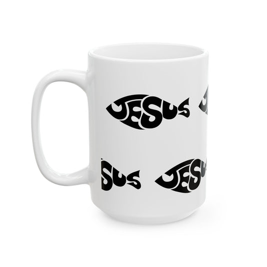 15 oz JESUS Fish Ceramic Mug, Unique Gift for Women & Men of Faith