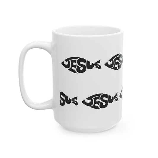 15 oz JESUS Fish Ceramic Mug, Unique Gift for Women & Men of Faith