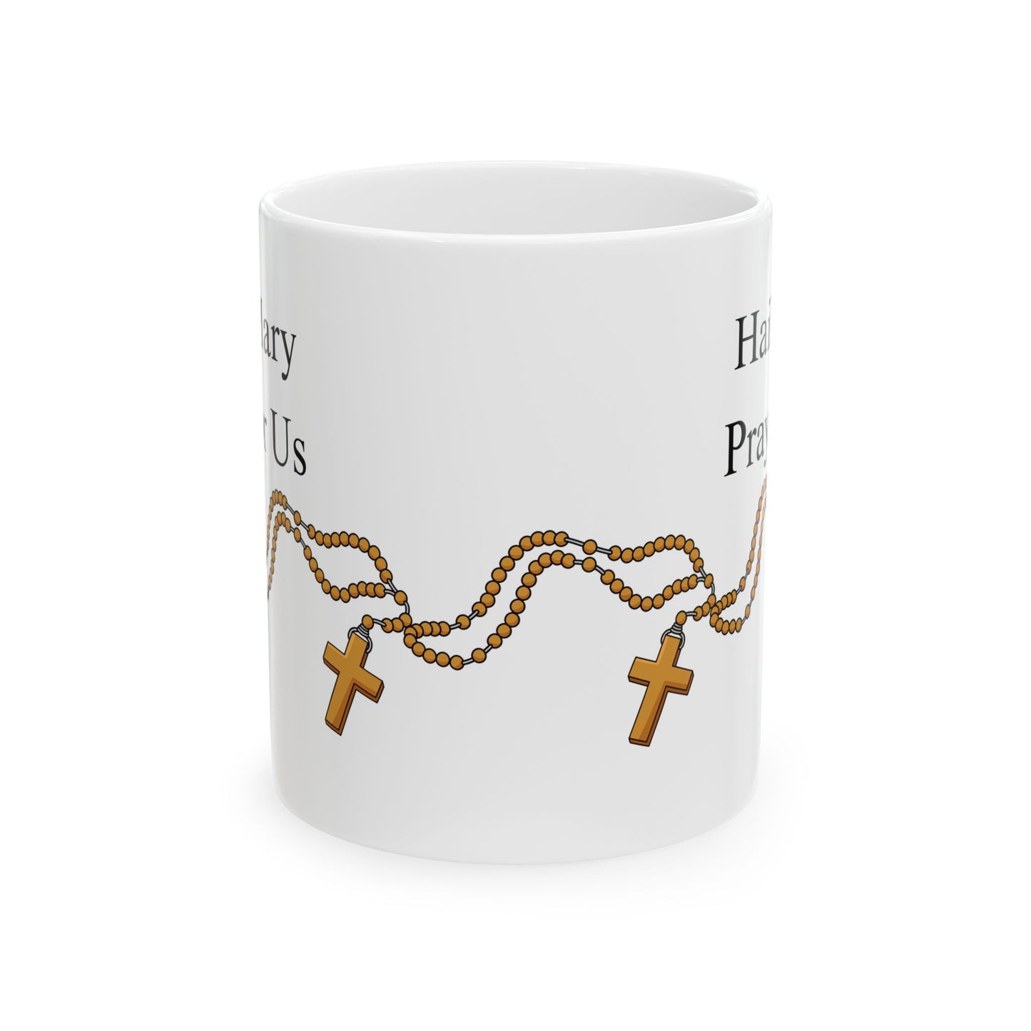 11oz "Pray for Us" Ceramic Mug — Rosary wrapping around Coffee Cup