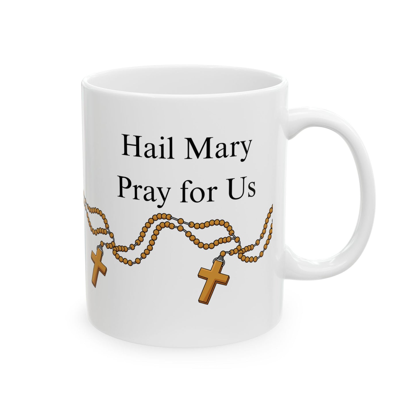 11oz "Pray for Us" Ceramic Mug — Rosary wrapping around Coffee Cup