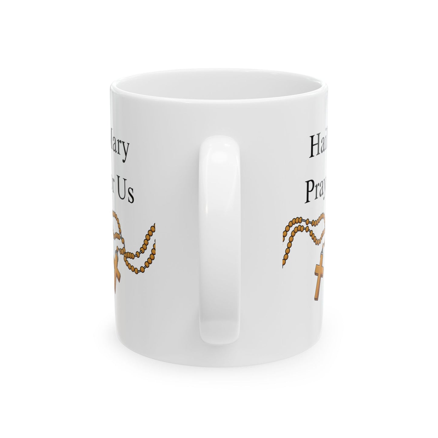11oz "Pray for Us" Ceramic Mug — Rosary wrapping around Coffee Cup