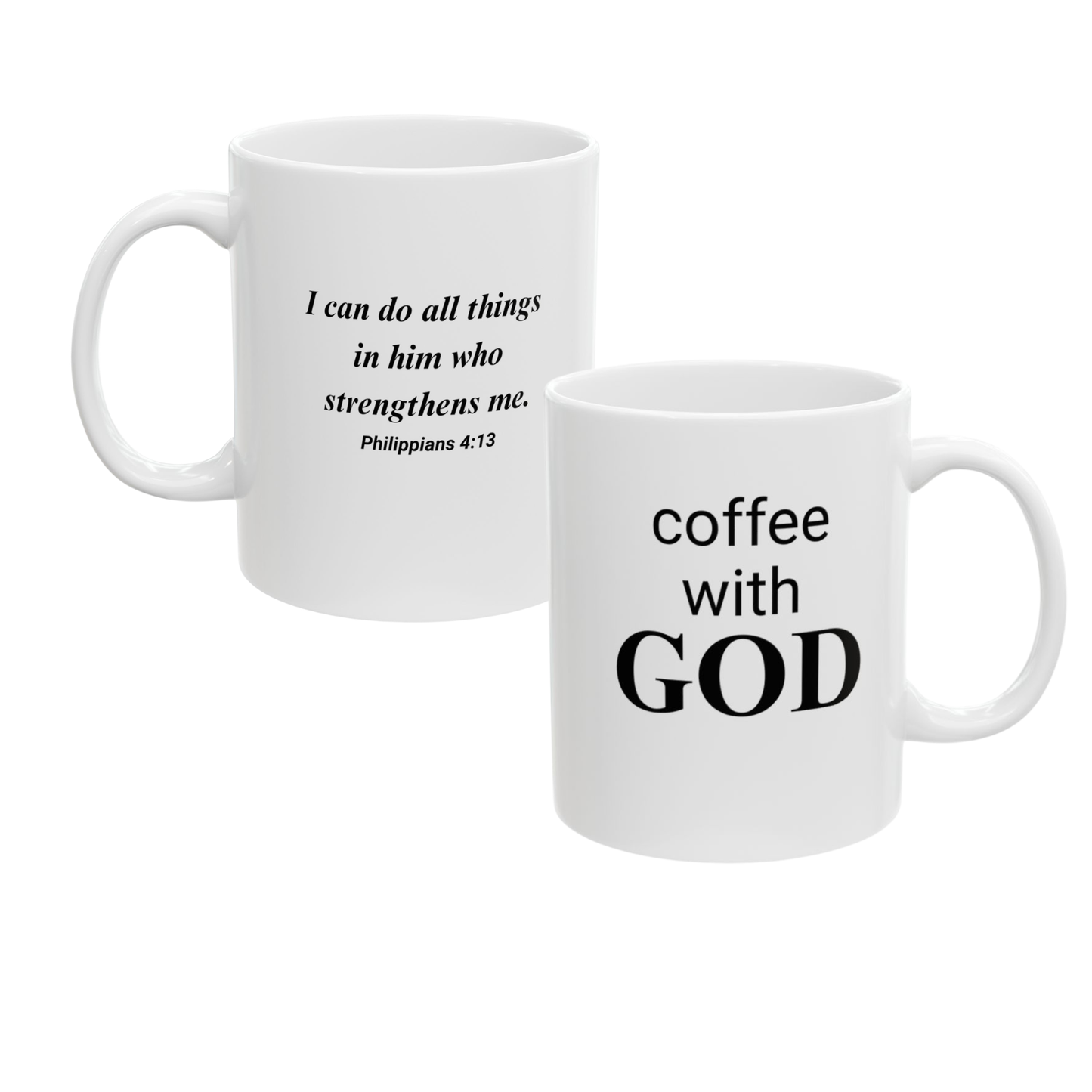 11 oz Ceramic Mug with "coffee with GOD" & Philippians 4:13, Unique Gift for Women & Men of Faith