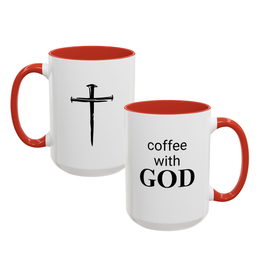 New15 oz Coffee Mug — "coffee with GOD" Religious Ceramic Accent Mug (11/15 oz)