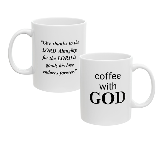 11 oz "coffee with GOD" & "Give thanks to the LORD" , Ceramic Mug, Unique Gift for Women & Men of Faith
