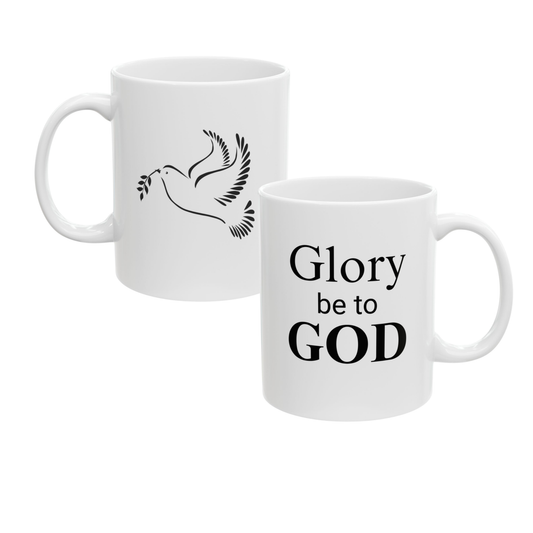 11 oz "Glory be to GOD" & Dove with olive branch ceramic Mug, Unique Gift for Women & Men of Faith
