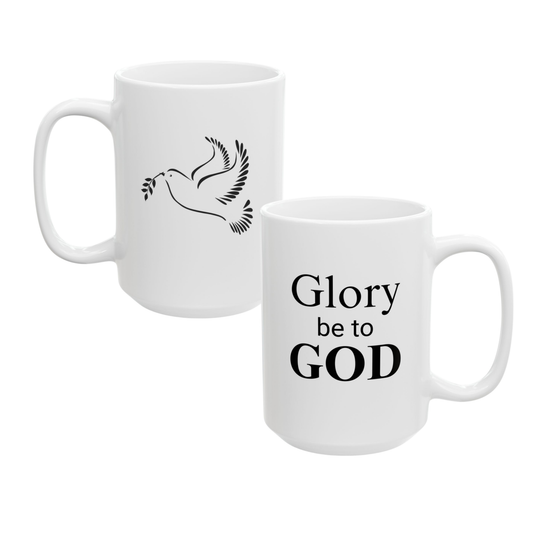 15 oz "Glory be to GOD" & Dove with olive branch ceramic Mug, Unique Gift for Women & Men of Faith