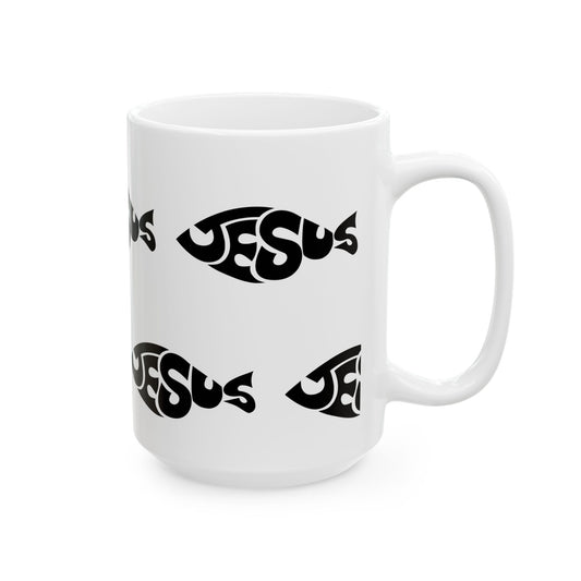 15 oz  JESUS Fish  Ceramic Mug, Unique Gift for Women & Men of Faith