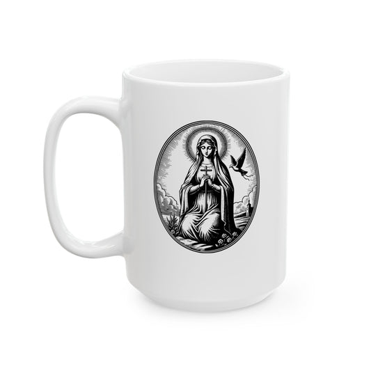 15 oz "coffee with GOD" & Image of Virgin Mary Ceramic Mug, Unique Gift for Women & Men of Faith