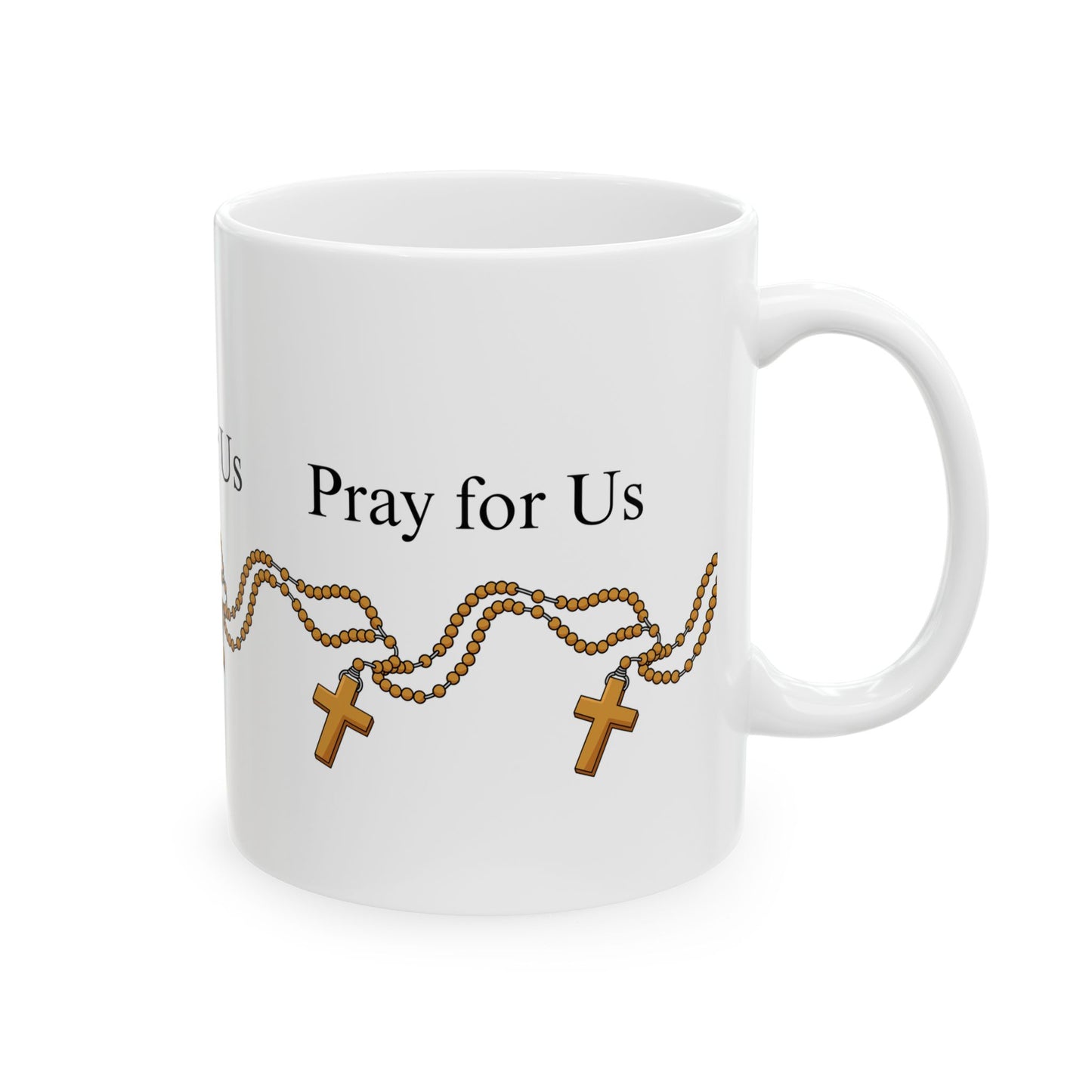 11 oz "Pray for Us" with Rosary wrapping around Coffee Mug, Unique Gift for Women & Men of Faith